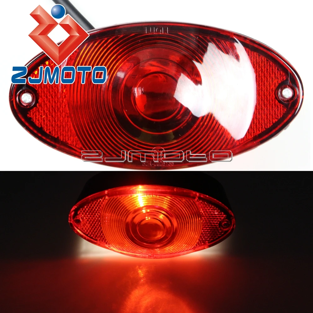 Red Lens Universal Cat Eye Custom Motorcycle Brake Stop Tail License Running Bulb Light For Bobber Chopper Cafe Racer Rear Light