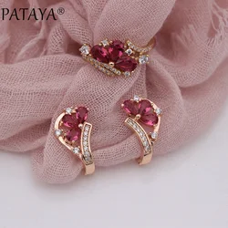 PATAYA New Water Drop Natural Zircon Dangle Earrings Rings Sets 585 Rose Gold Color Women Wedding Party Exquisite Fine Jewelry