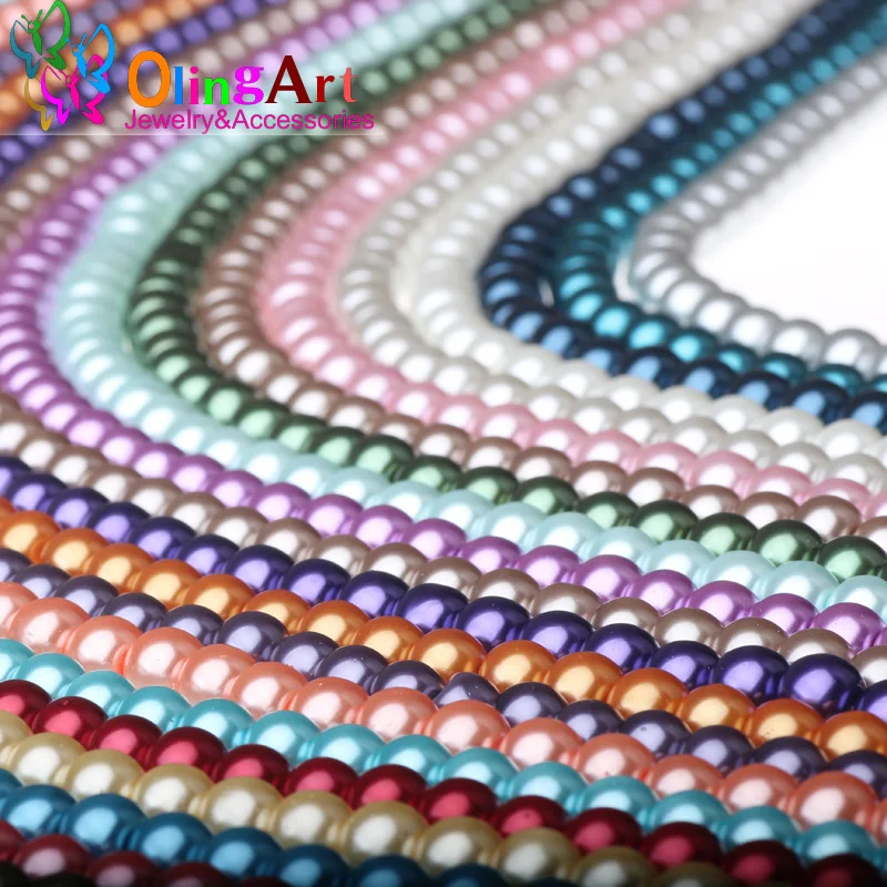 OlingArt 100PCS 4MM Round Mixed Multicolor Glass Imitation Pearls Beads DIY Earring Bracelet Bead Choker Necklace Jewelry Making