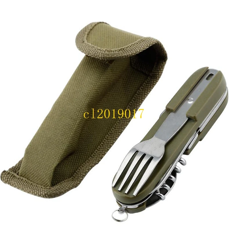 

Army Green Folding Portable Stainless Steel Picnic Cutlery Knife Fork Spoon Bottle Opener Flatware Tableware Travel Kit#219