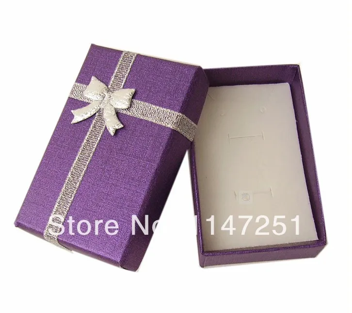 Free Shipping 48pcs/lot Purple Jewelry Box Paper Bowknot Jewelry Earrings Earrings Packaging Boxes Cute Necklace Gift Box