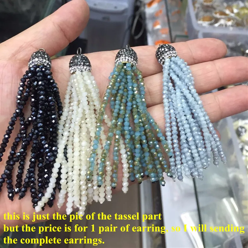 Charms Jewelry Grey Blue White Brown Glass Beads Tassel Natural Pearl Stud 12rows Tassel Long Drop Dangle Earrings For Women