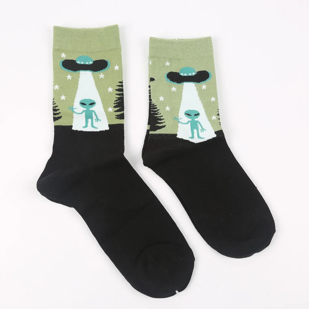 Modeager Brand Cartoon  Funny Food Pizza Hamburger Sushi Alien Cotton Men Socks Colorful Novelty Hip hop Skate Socks for Men