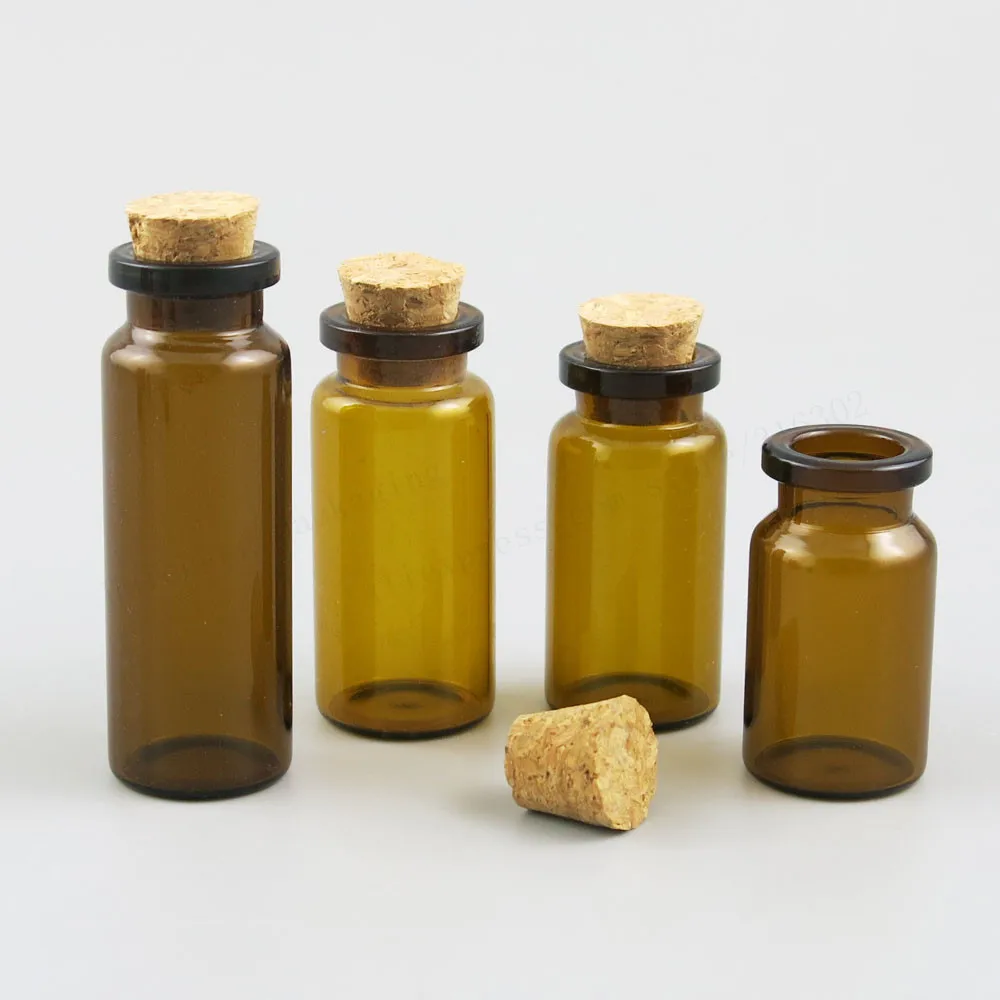 500 x 5ml 6ml  7ml 8ml 10ml 15ml 20ml 35ml 50ml Empty Amber Glass Bottle With Cork 1/2oz  Empty Brown Glass Vials Containers