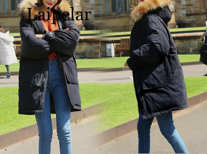 Laipelar – veste longue en duvet pour femme, manteau chaud et épais, décontracté, avec col en fourrure et capuche, collection hiver