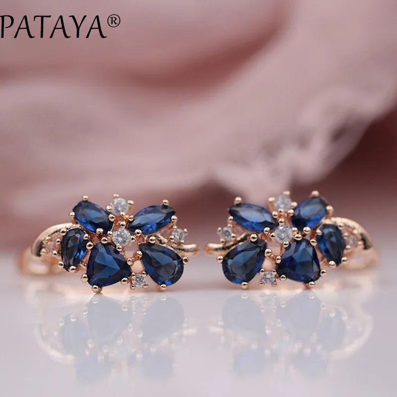 PATAYA Multi-Colored Natural Cubic Zirconia Long Earrings 585 Rose Gold Color Exclusive Design Jewelry Women Luxury Earrings