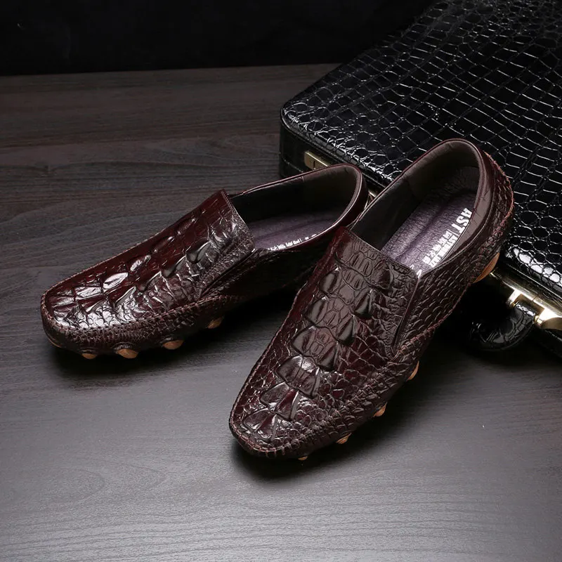 Brand Genuine Leather Alligator Men\'s SLIP-ON Octopus Driving Loafers Businessman Crocodile Print Moccasins Casual Shoes