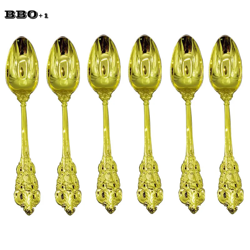 Gold Plated Material Long Handle Iced Tea Spoon Coffee Spoon Set Cold Drink Fruit Juice Long Ice Scoop Mixing Spoon