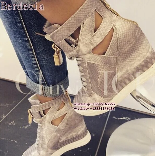 New Height Increasing Women Wedges Heel Mixed Colors High Top Female Chain Flats Shoes Top Quality