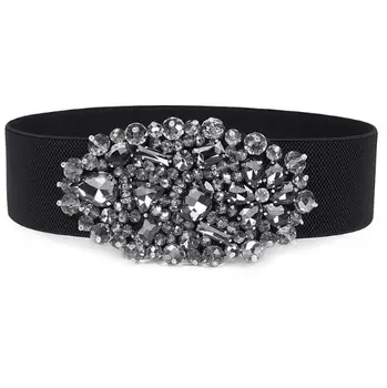 Pista feminina moda strass frisado elástico cummerbunds vestido feminino espartilhos cintura cintos decoração cinto largo r1156