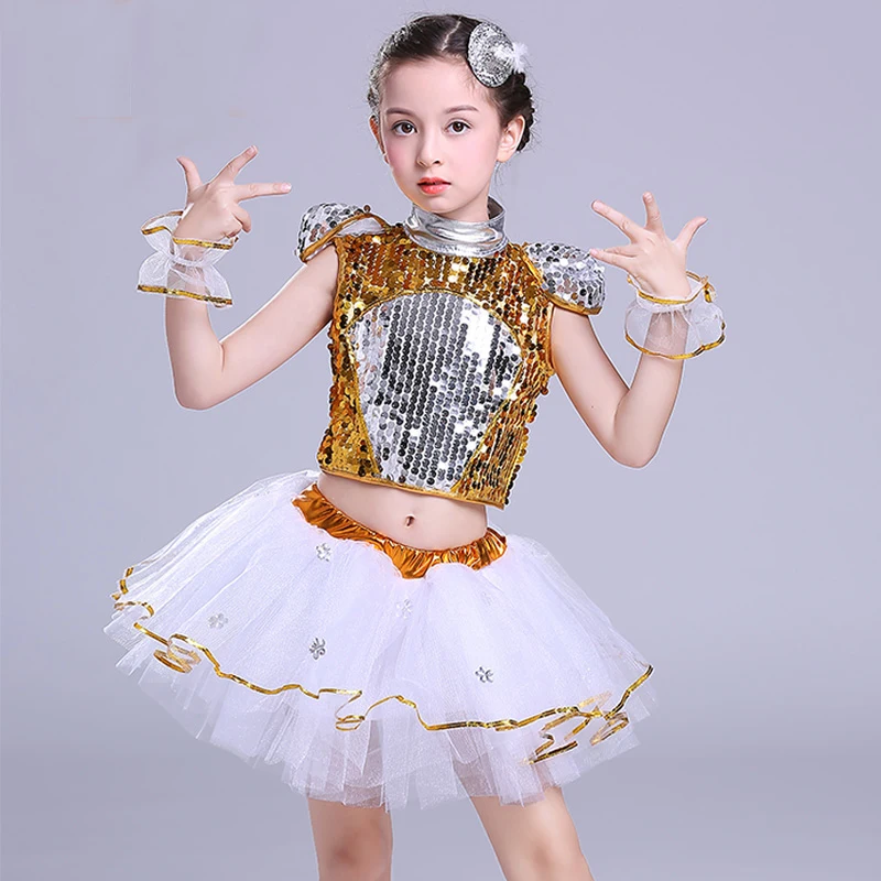 New Children\'s Jazz Dance Modern Cheerleading Costumes Hip Hop Boy Girls Crop Top And Pants Sequins Jazz Dance Performance Set