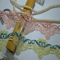 5Yards 6.5Cm Wide Green Or Pink Pink Hollow Wavy Floral Venise Lace Trim with Design for Wedding Bridal,Garment Decoration Venic