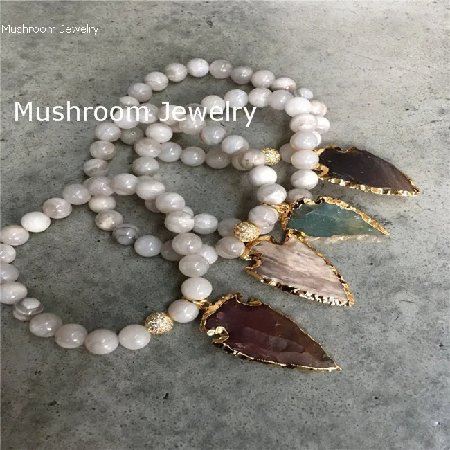 

Hot Sale Agates Bracelets Bangles Arrow Charm Elastic Bracelet Natural Stone Friendship Bracelets Jewelry