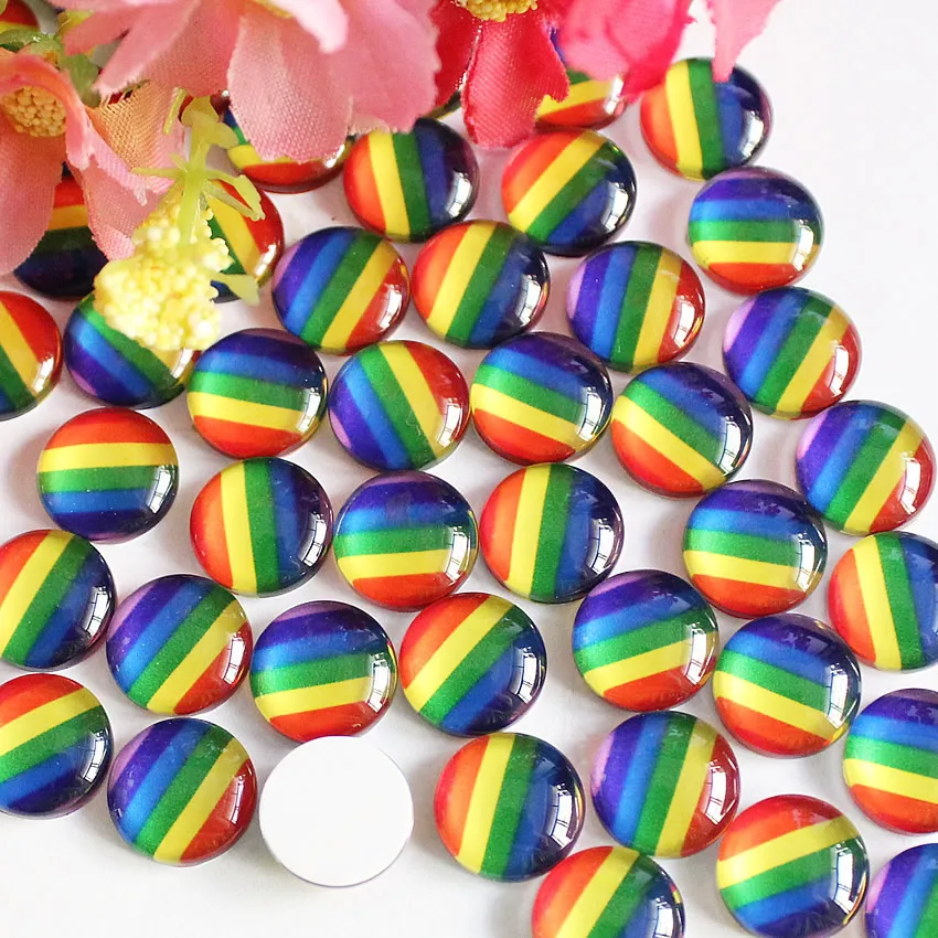 8mm 10mm 12mm 14mm 16mm 18mm 20mm 25mm Rainbow  Round Glass Cabochon Flatback Photo Base Tray Blank DIY Accessories K05433