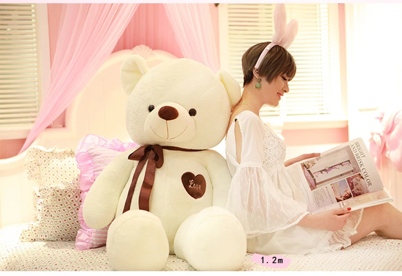 high quality goods large 120cm bowtie deisgn white love teddy bear plush toy ,soft hugging pillow.birthday gift h7567