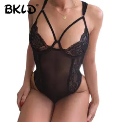 BKLD-bodysuit de renda transparente feminino, macacão sexy, macacão feminino, bodysuit de alça, atadura sem costas, macacão oco, 2022