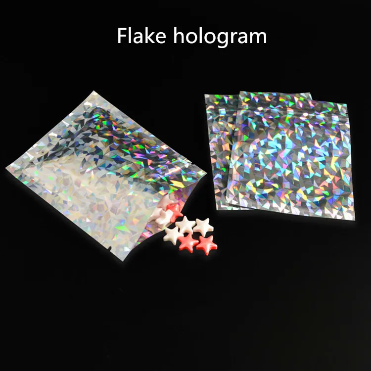 100PCS Hologram Laser Silver Aluminum Foil Ziplock Bag DIY Resealable Coffee Snack Tea Dates Spice Beaf Candy Storage Pouches