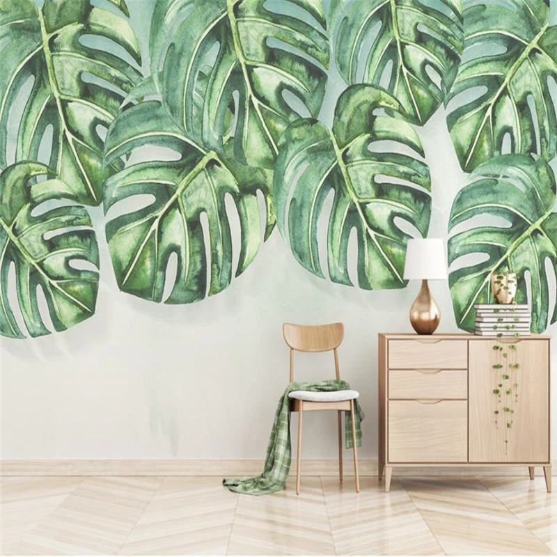 

wellyu Hand painted turtle leaves tropical plants background wall paper mural custom large mural environmental wallpaper