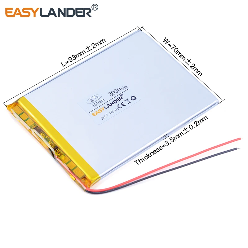 357093   3.7 فولت 3000 مللي أمبير بطارية ليثيوم أيون ليثيوم بوليمر قابلة للشحن للكمبيوتر اللوحي 7 "المحار T72HMi 3G PSP IPAQ DVD الكتاب الإلكتروني