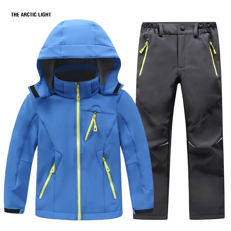 TRVLWEGO Herbst Kinder Camping Wandern Mantel Und Hose Set Kapuze Winter Student Winddicht Wasserdichte Outdoor Ski Jacke Hosen – Detail 10