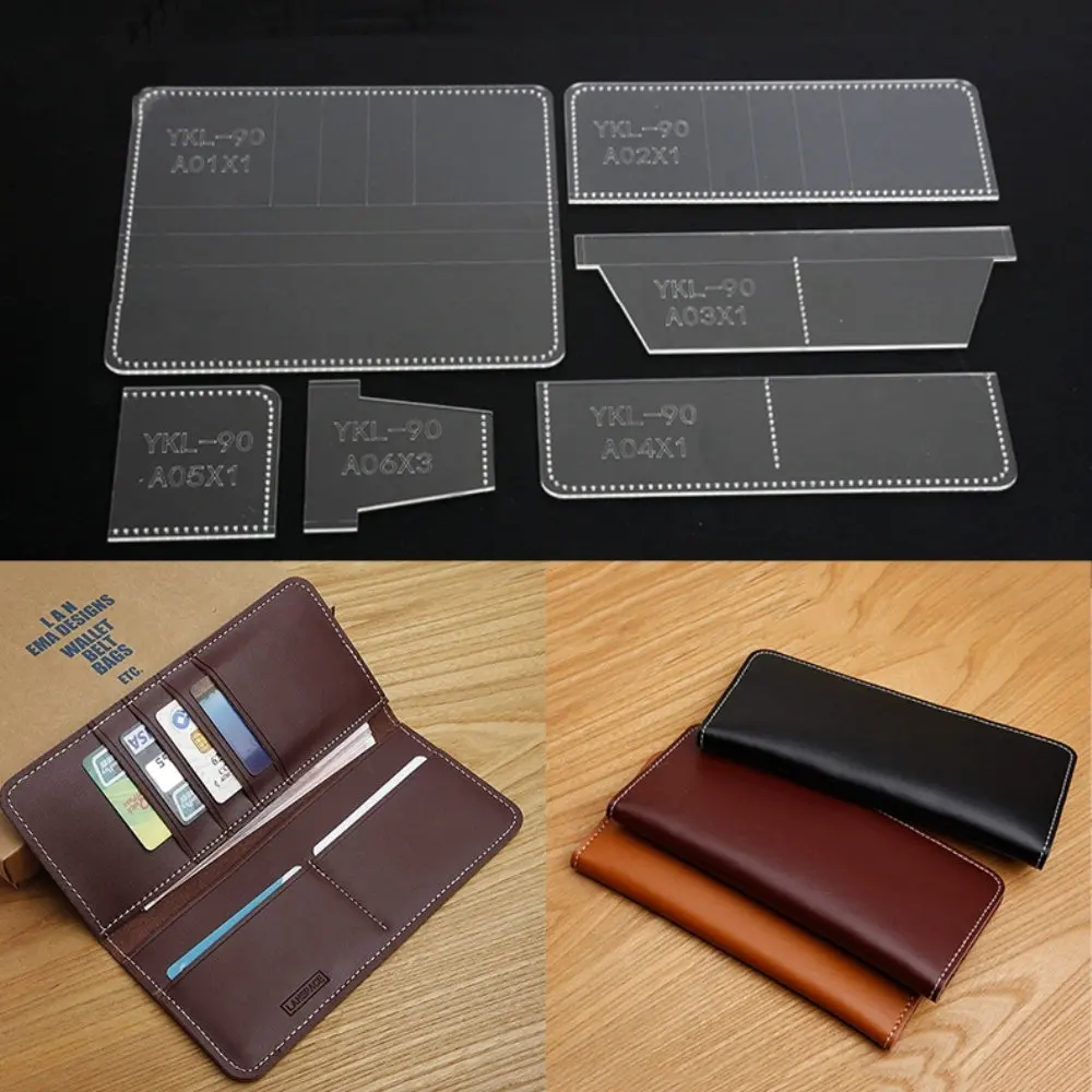 6 Pcs DIY Leather Handcraft Multi Pocket Long Purse Acrylic Wallet Stencil Templates