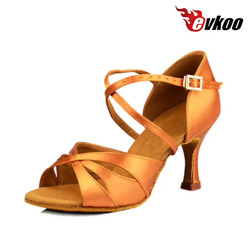 Evkoodance Customized Heel 6cm 7cm 8cm Tan Satin Soft Woman girls Soft Latin Salsa Ballroom Dance Shoes for ladies Evkoo453 shoe