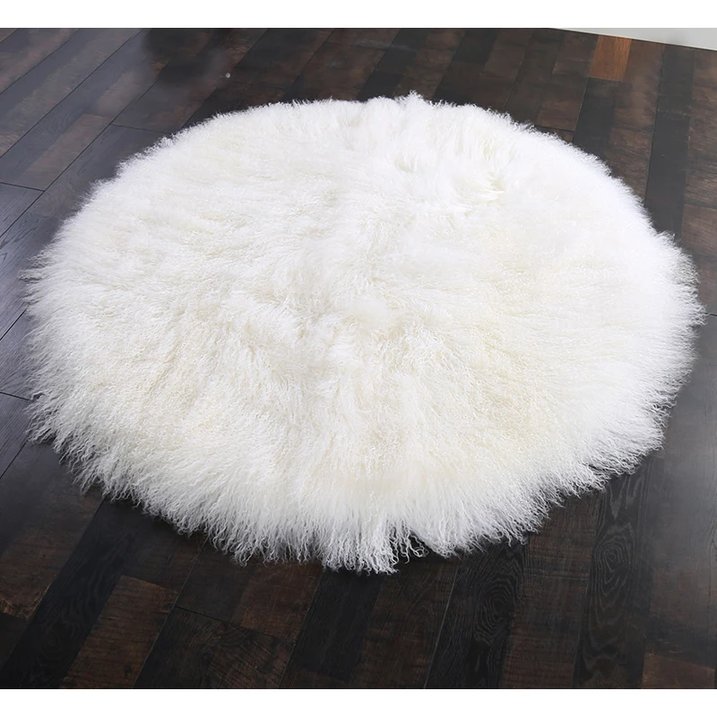 

CX-D-76 Real Mongolian Lamb Fur Carpet Sheepskin Soft Bedroom Round Mat Seat Pad Long Fur Fluffy Area Rugs