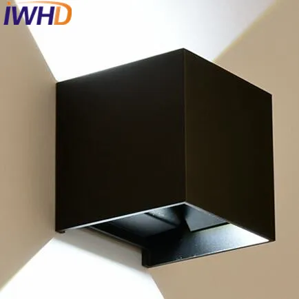 IWHD Iron Black White Scoce Wall Lights Modern Led Wall Light Up Down Home Lighting Fixtures Bedroom Stair Cube Wandlamp