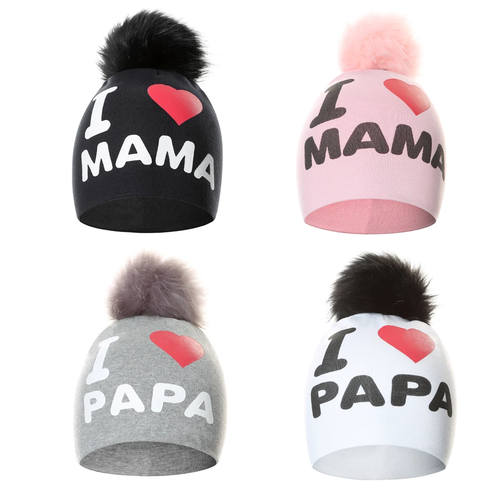 Baby Toddler Girls Boys knitted Pompom Hat  Cute I Love PAPA MAMA Beanie Caps Children Hats Bonnet Skullies Beanies for Kids