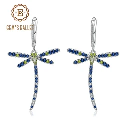 GEM'S BALLET Natural Peridot Dragonfly Earrings 925 Sterling Sliver Vintage Gothic Punk Drop Earrings For Women Party Jewelry