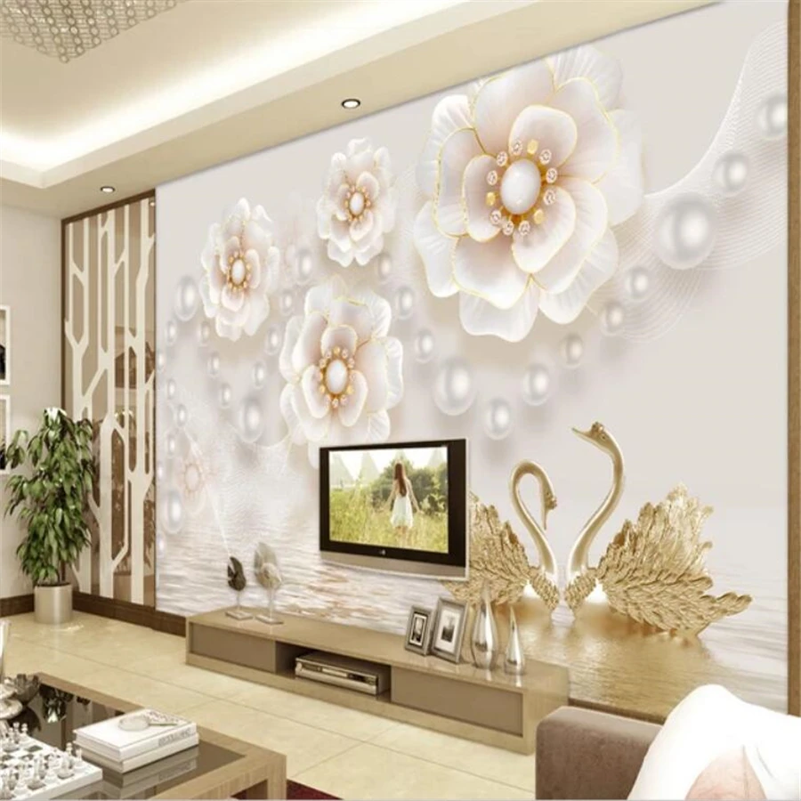 Custom wallpaper 3d stereo photo murals 8d embossed jewel flower modern minimalist European TV background wall papers home decor