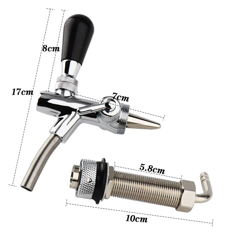 Adjustable Draft beer tap 100mm long shank Home brewing kegging Homebrew Draft Beer Faucet + 2pcs Black Faucet Cap