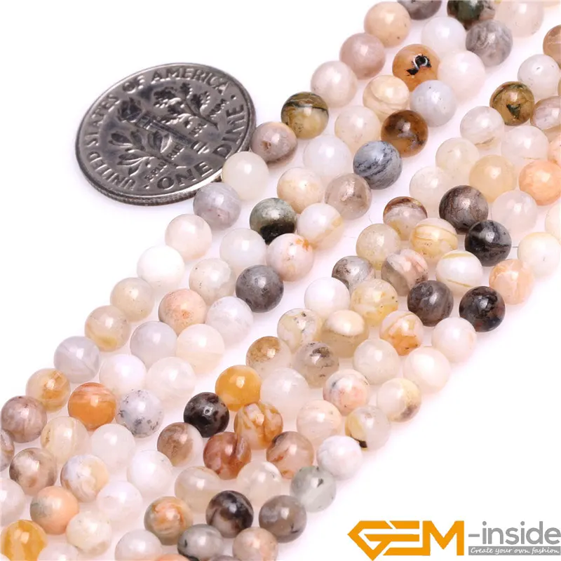 4mm 6mm 8mm Round Cream White Natural Bamboo Agates Stone Spacer Beads DIY Loose Beads For Jewelry Making Strand 15\