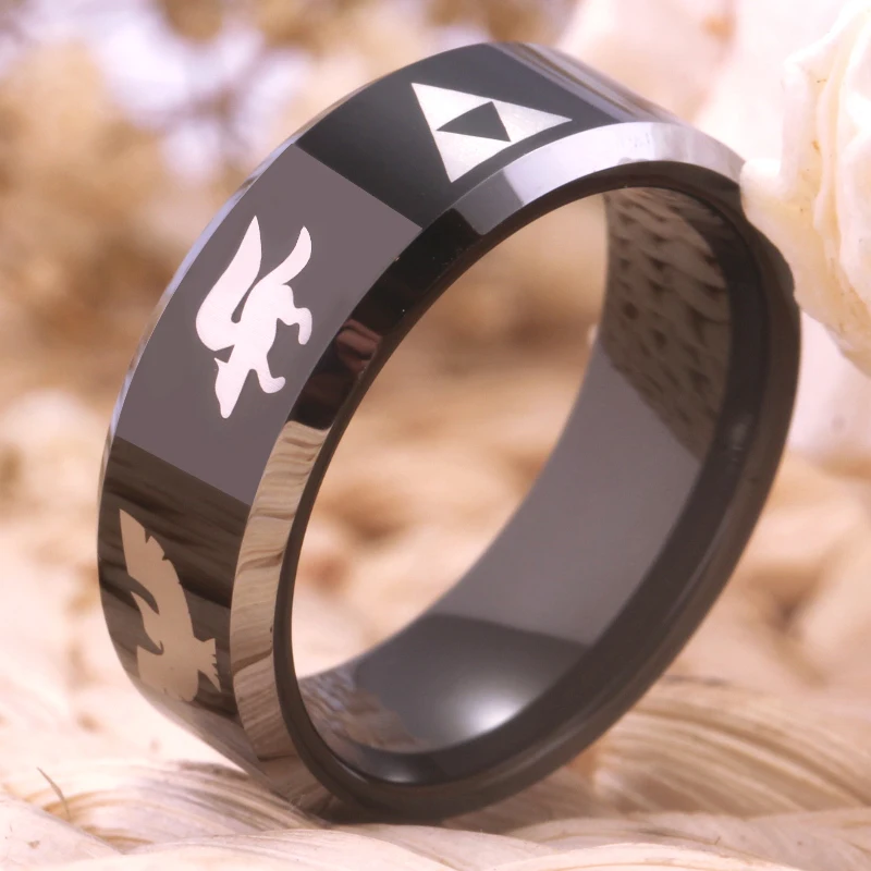 YGK Hot Sales 8MM Tungsten Wedding Band Ring For Women and Men Super Smash Bros Zelda/Metroid/Pokemon/Mario bros/Star Fox Design