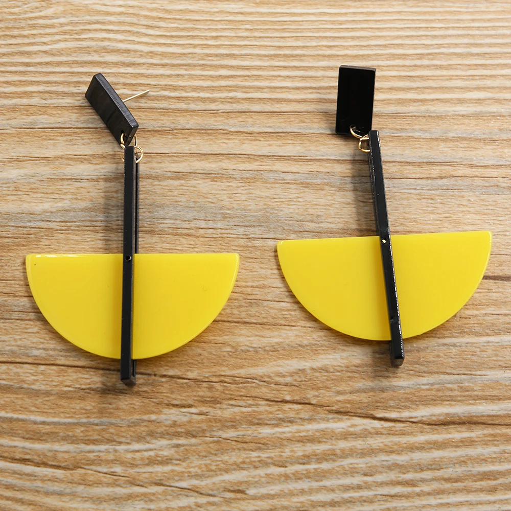 STRATHSPEY Geometric Hanging Earrings Fashion Jewelry Female Acrylic Half Cirlce Long Summer Pendant Drop Earring Yellow Gift