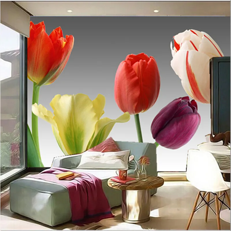 The custom 3D murals,3D six gorgeous tulips papel de parede,living room sofa TV wall  bedroom wallpaper photo tapets