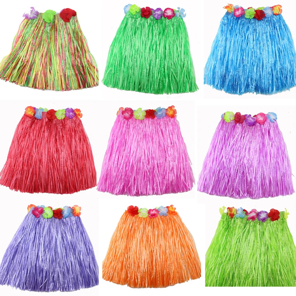 9สีพลาสติกเส้นใยเด็กหญ้ากระโปรงฮูลากระโปรงฮาวายเครื่องแต่งกาย40เซนติเมตรสาวแต่งตัว