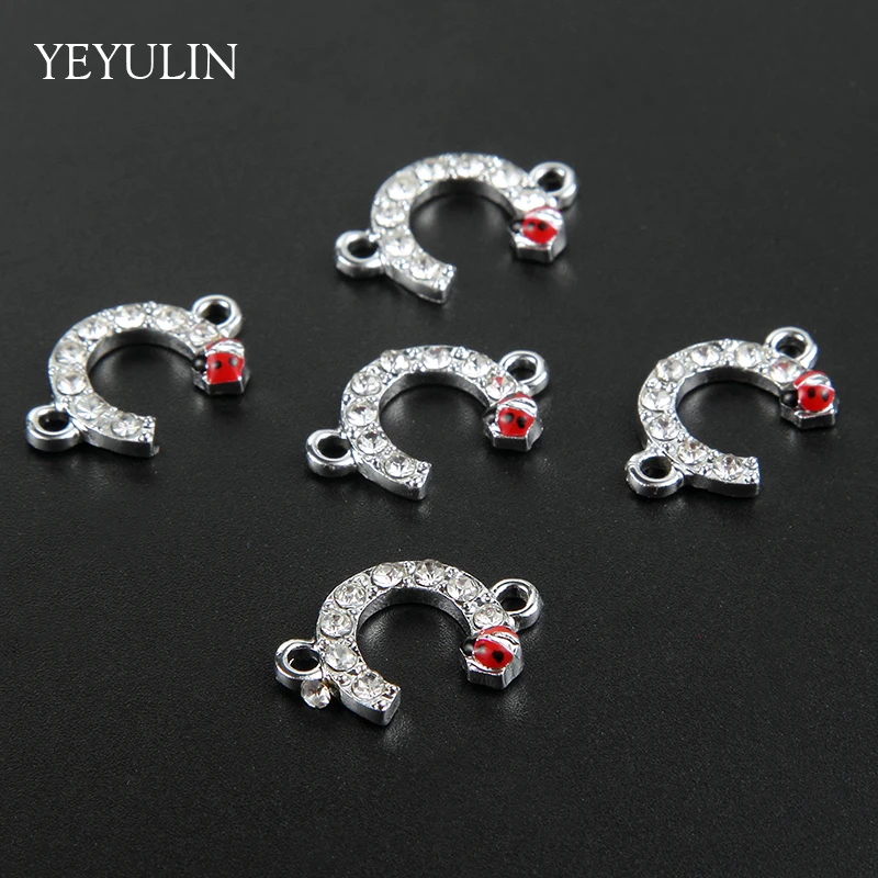 

Enamel Ladybug Crystal Horseshoe Connectors For Jewelry Making Bracelet Findings Accessories DIY Craft 10pcs