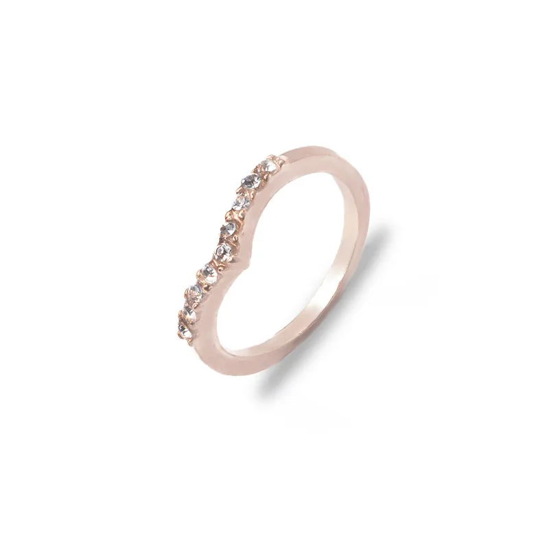 Exquisite V-shaped Unique Design Set Rhinestones Little Finger Ring Tail Ring Wedding Wedding Ring Valentine\'s Day Gift Female