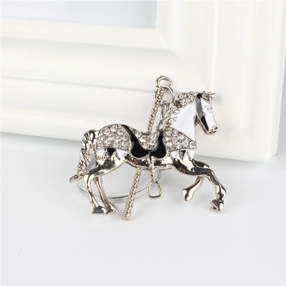 Horse Trojan Pendant Charm Rhinestone Crystal Purse Bag Keyring Key Chain Accessories Wedding Party Lover Friend Gift