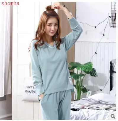 New 2 PCS Set Printed Cotton Maternity Nursing Nightwear Spring Autumn Fashion Sleepwear for Pregnant Women Pregnancy Pajamas