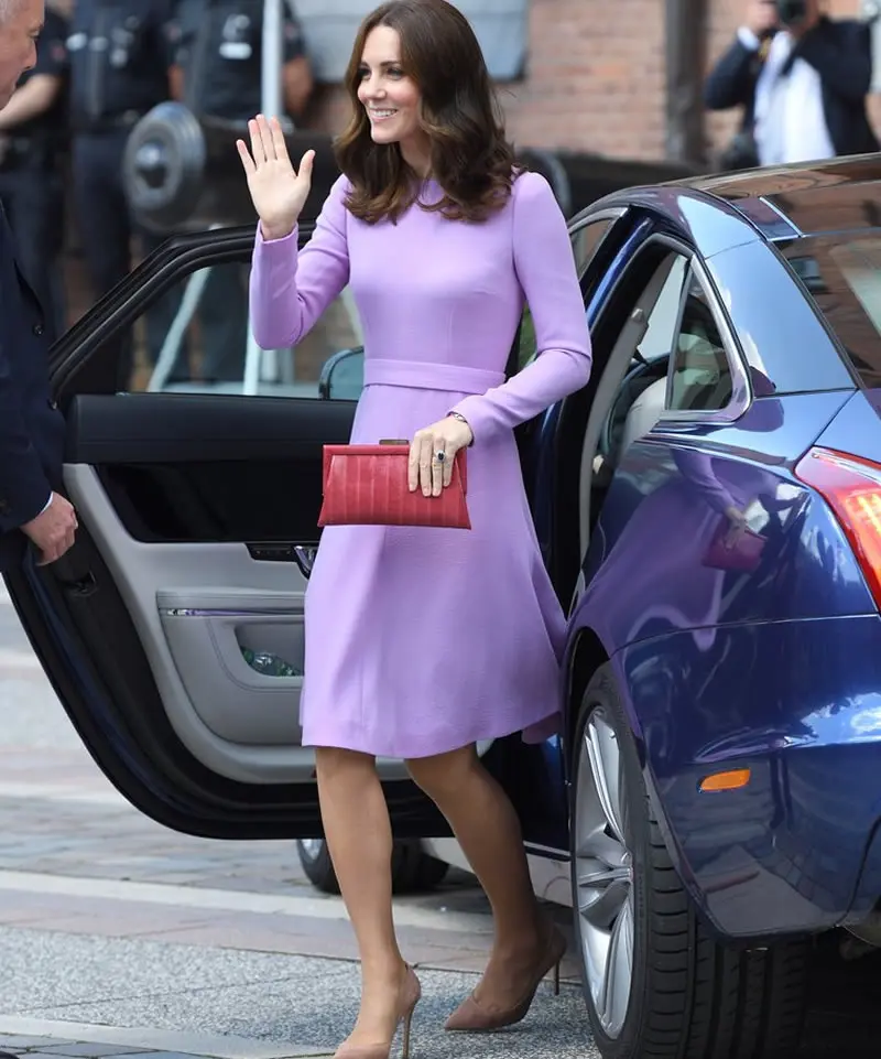 

Princess Dress Fashion Kate Middleton Purple Dress long sleeve women pleated Dres