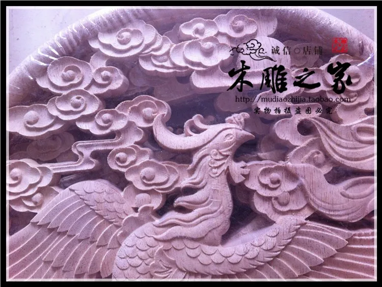 Dongyang wood carving Chinese antique carved floral applique Phoenix patch patch round flower decorative wood shavings