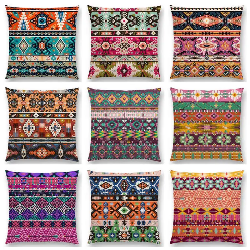 Colorful Seamless Aztec Decorative Prints Sofa Throw Pillow Case Fancy Abstract Geometric Vector Pattern Tribal Cushion Cover