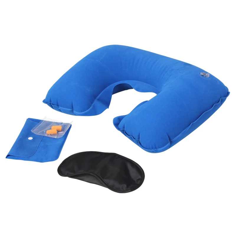 4in1 Neck Pillow Travel Set U-shape inflatable relaxing neck pillow portable pillow bag+portable goggles+2 earplugs+eyepatch