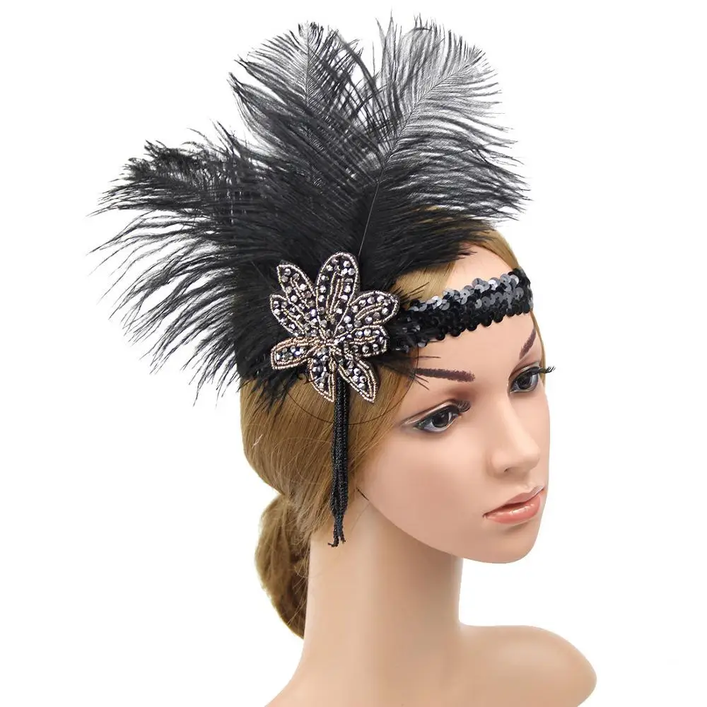 2019 Accessories head Rhinestone Beaded Sequin Band 1920s Vintage Gatby Party head Band Women Flapper featherband