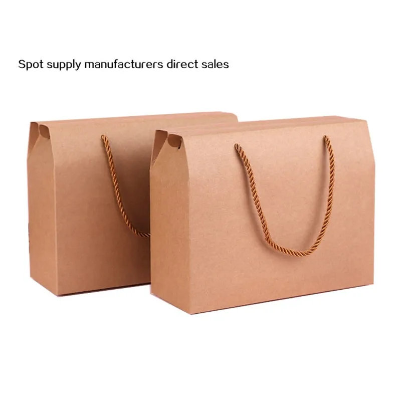 100Pcs/lot  25cmx10cmx20cm Brown Dried Food Red Dates Nut Fruit Packing Boxes Kraft Paper Gift Handle Boxes wholesale