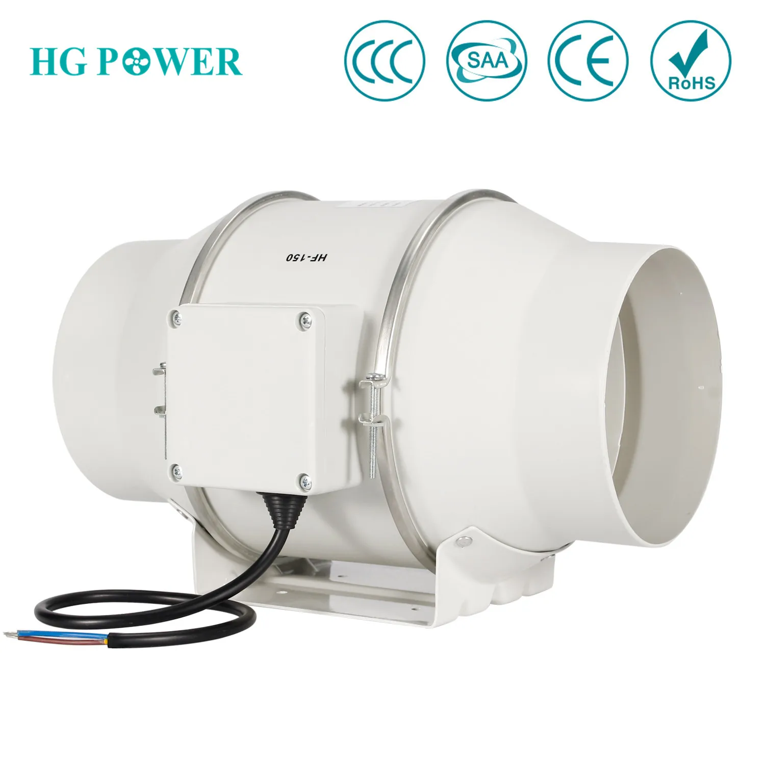 6'' 150mm High Efficiency Inline Duct Fan Exhaust Fan Mixed Flow Hydroponic Air Blower for Home Bathroom Greenhouse Ventilation