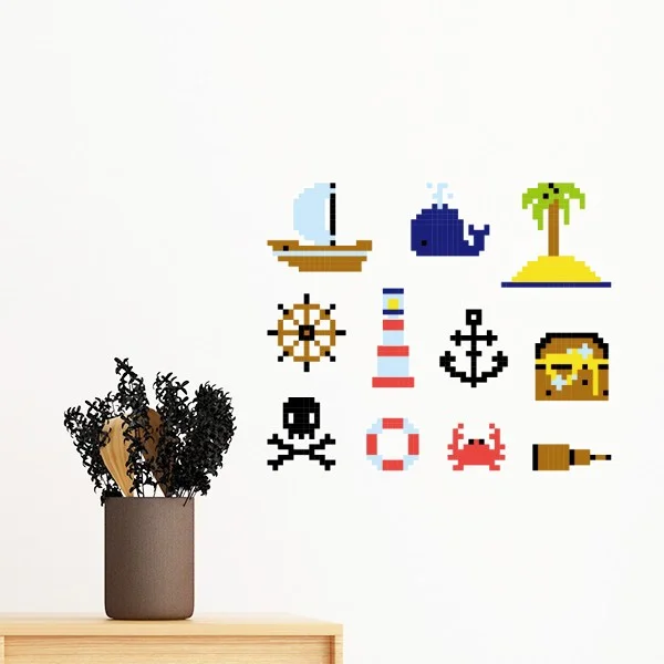 

Summer Sail Treasue Hunt Pixel Removable Wall Sticker Art Decals Mural DIY Wallpaper for Room Decal