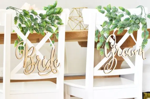 

personalize wedding wooden Bride and Groom Chair Signs, custom Mr and Mrs wooden chair signs- wooden chair signs